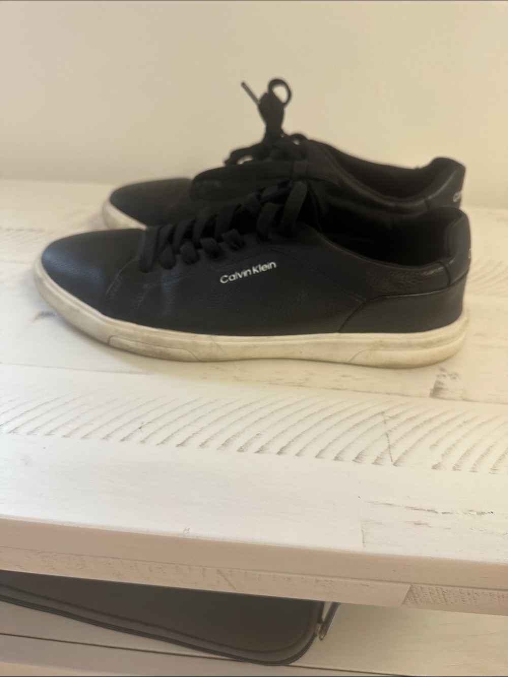 Calvin Klein Black Low-Top Leather Sneakers with White Sole